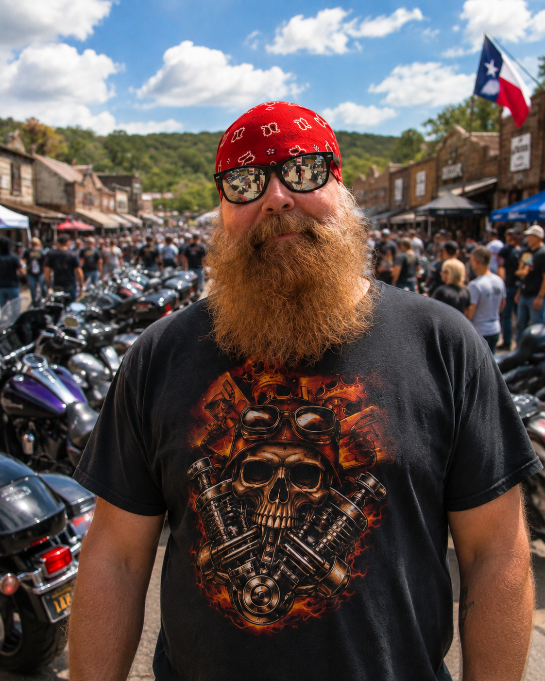 Motorcycle Man and Deano together at a motorcycle rally in Bandera, Texas